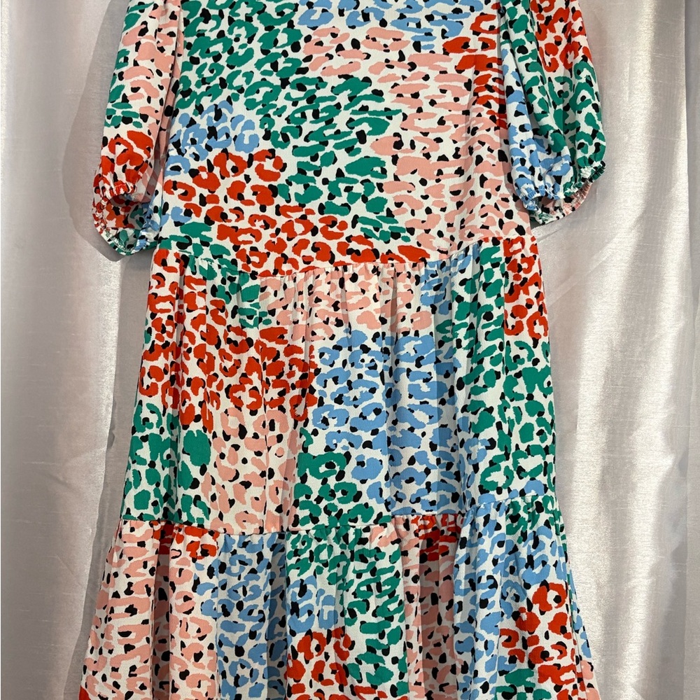 Colorful Patterned Dress by ASOS size 4 Short sleeve Ruffled hem